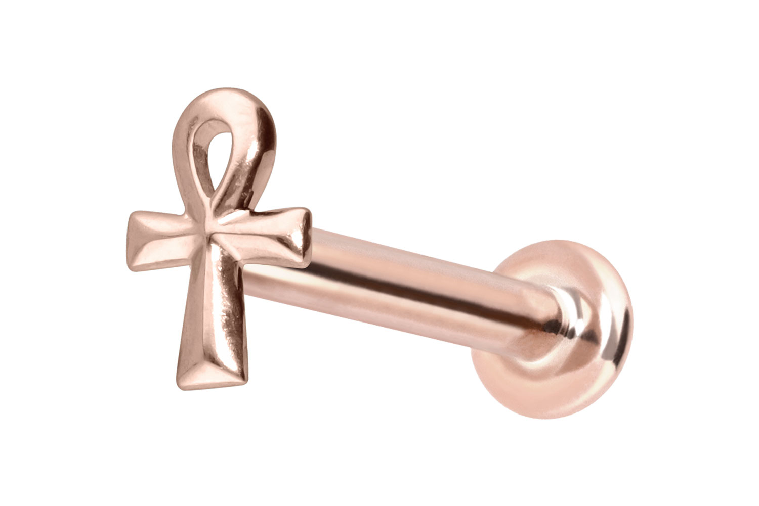 14 Karat Gold Labret Piercing mit Innengewinde ÄGYPTISCHES KREUZ